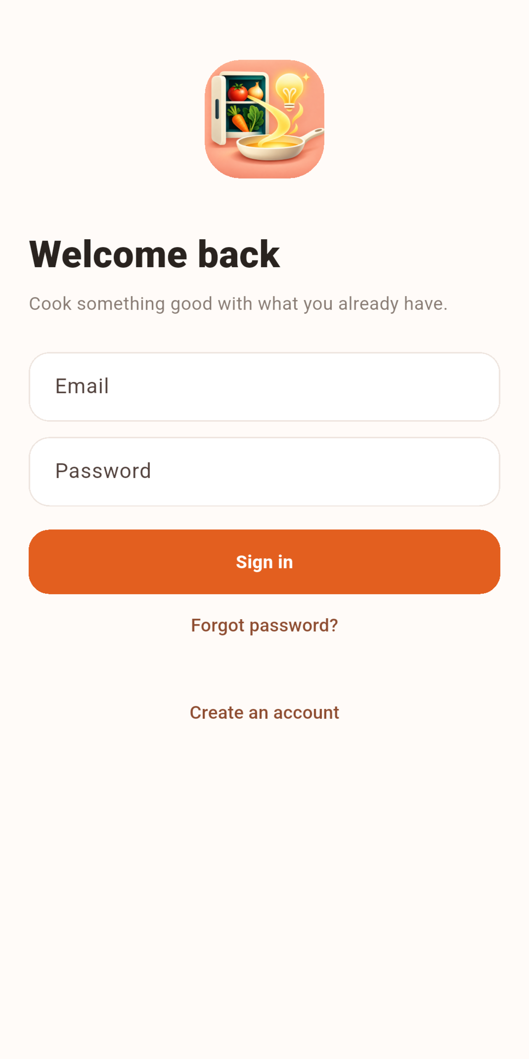 OffToCook sign in screen